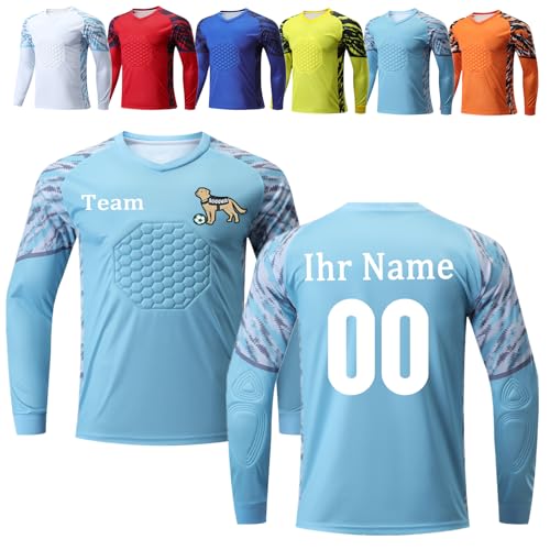 OPUTWDF Benutzerdefiniert Torwarttrikot Kinder Herren Gepolstert Personalisierte Torwarttrikots Set Torwart Trikots für Kinder mit Name Team Logo von OPUTWDF