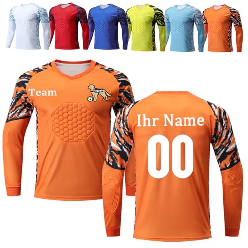 OPUTWDF Benutzerdefiniert Torwarttrikot Kinder Herren Gepolstert Personalisierte Torwarttrikots Set Torwart Trikots für Kinder mit Name Team Logo von OPUTWDF
