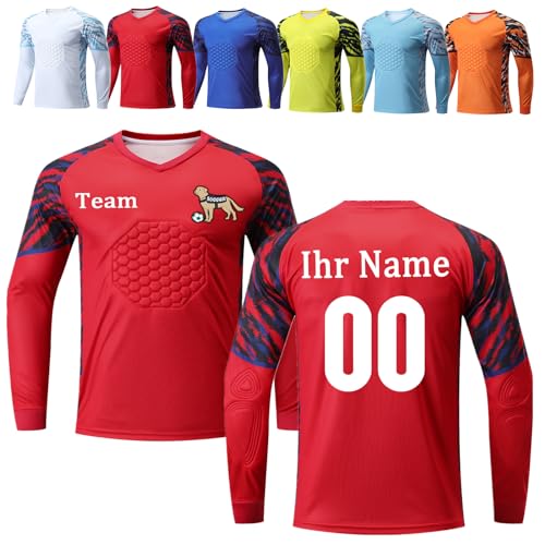 OPUTWDF Benutzerdefiniert Torwarttrikot Kinder Herren Gepolstert Personalisierte Torwarttrikots Set Torwart Trikots für Kinder mit Name Team Logo von OPUTWDF