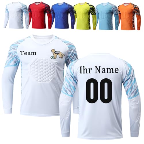 OPUTWDF Benutzerdefiniert Torwarttrikot Kinder Herren Gepolstert Personalisierte Torwarttrikots Set Torwart Trikots für Kinder mit Name Team Logo von OPUTWDF