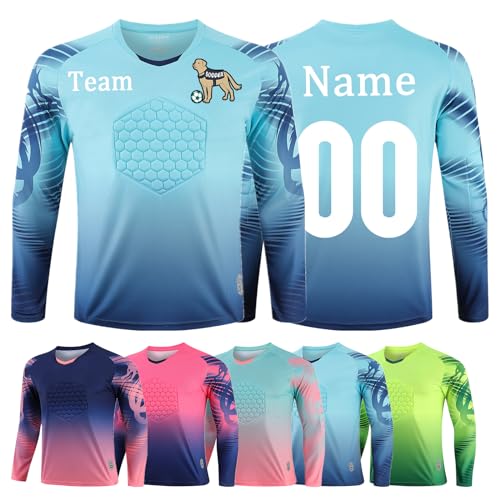 OPUTWDF Benutzerdefiniert Torwarttrikot Set Gepolstert für Kinder Herren Personalisiertes Torwart Trikot mit Name Team Logo Torwart Anzug von OPUTWDF