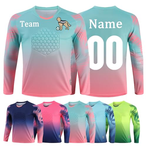 OPUTWDF Benutzerdefiniert Torwarttrikot Set Gepolstert für Kinder Herren Personalisiertes Torwart Trikot mit Name Team Logo Torwart Anzug von OPUTWDF