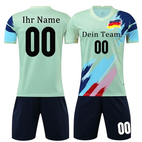 OPUTWDF Personalisierte Fussball Trikot Set Kinder Jungs Herren mit Eigenem Namen Nummer Logo Trikot Personalisiert Kurzarmtrikot Shorts Set von OPUTWDF