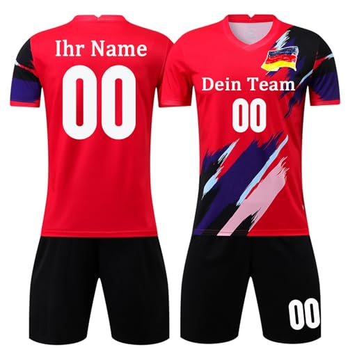 OPUTWDF Personalisierte Fussball Trikot Set Kinder Jungs Herren mit Eigenem Namen Nummer Logo Trikot Personalisiert Kurzarmtrikot Shorts Set von OPUTWDF