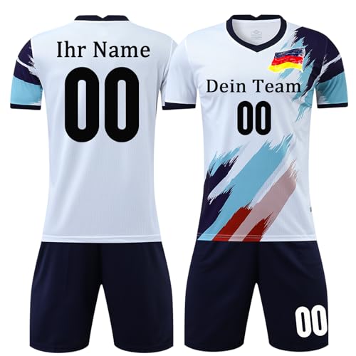 OPUTWDF Personalisierte Fussball Trikot Set Kinder Jungs Herren mit Eigenem Namen Nummer Logo Trikot Personalisiert Kurzarmtrikot Shorts Set von OPUTWDF