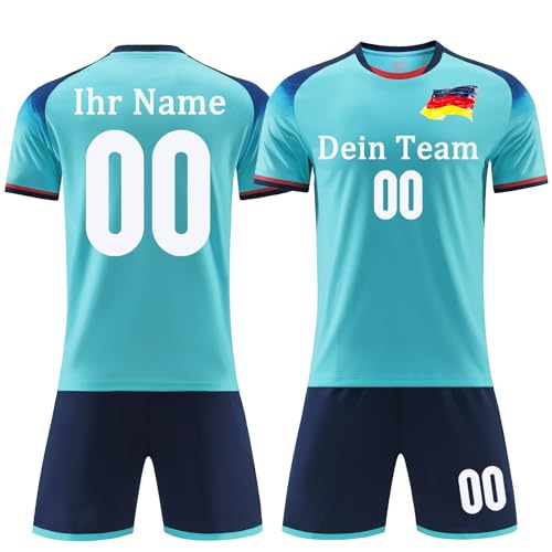 OPUTWDF Personifizieren Fussball Trikot Kinder Set Erwachsene Fußball Trikot mit Eigenem Namen Nummer Team Logo Fussballtrikot Hemd & Kurze Set von OPUTWDF