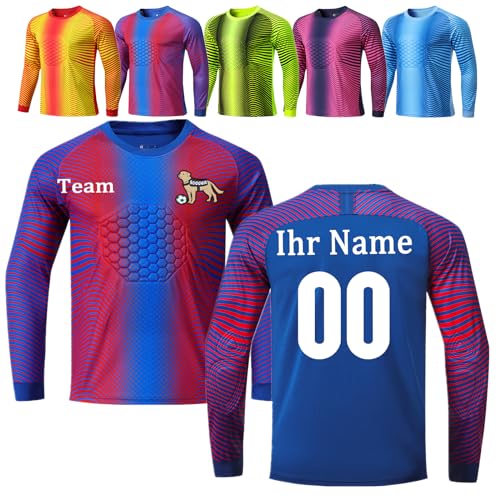 OPUTWDF Torwarttrikot mit Eigenem Namen Personalisiert Fußball-Torwarttrikot Gepolstert für Kinder Jungen Herren Benutzerdefiniert Torwart Trikots mit Nummer Team Logo von OPUTWDF