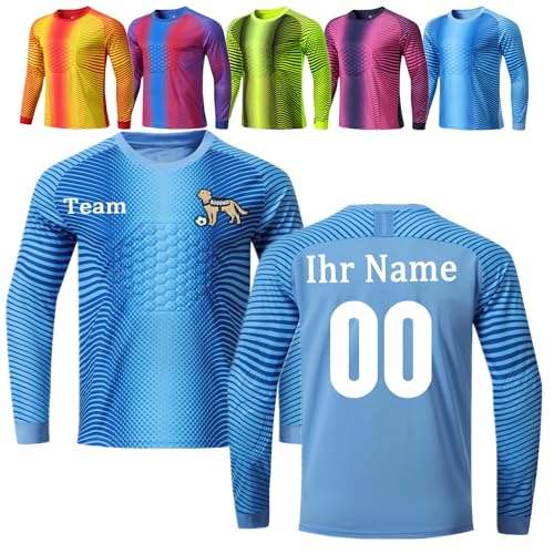 OPUTWDF Torwarttrikot mit Eigenem Namen Personalisiert Fußball-Torwarttrikot Gepolstert für Kinder Jungen Herren Benutzerdefiniert Torwart Trikots mit Nummer Team Logo von OPUTWDF