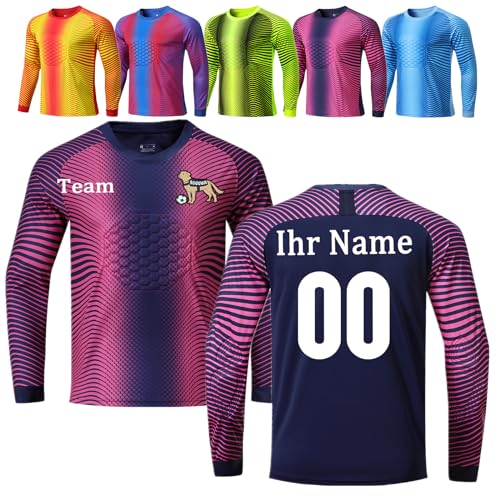 OPUTWDF Torwarttrikot mit Eigenem Namen Personalisiert Fußball-Torwarttrikot Gepolstert für Kinder Jungen Herren Benutzerdefiniert Torwart Trikots mit Nummer Team Logo von OPUTWDF