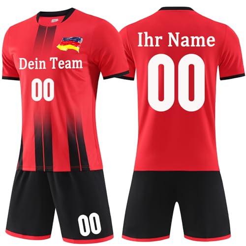 OPUTWDF Trikot Set Personalisiert Fußballtrikot Kinder mit Eigenem Namen und Nummer Benutzerdefinierte Fussball Trikot Kinder Jungs Set (Rote Farbe) von OPUTWDF