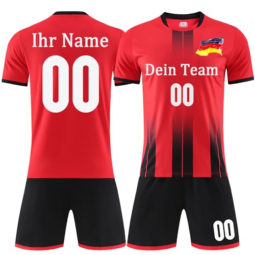 Personalisiertes Fußball Trikot & Shirts Benutzerdefiniert Trikot Fussball mit Eigenem Namen Nummer Team LogoTrikot Fußball Geschenke für Kinder Jungen Herren (Rot) von OPUTWDF