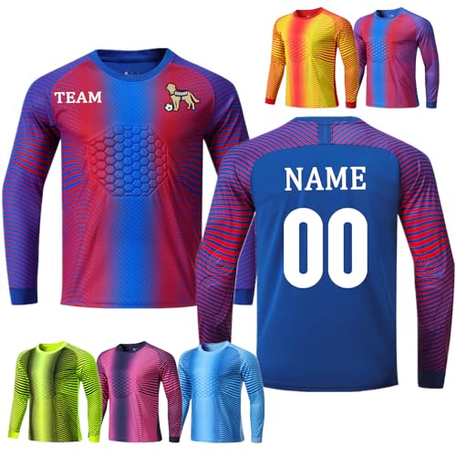 Personalisiertes Torwarttrikot Kinder Gepolstert Torwart Trikot T-Shirt Torhüter Shirt Fußballtrikot für Jungen Herren Torwart Torwarttrikot Set von OPUTWDF