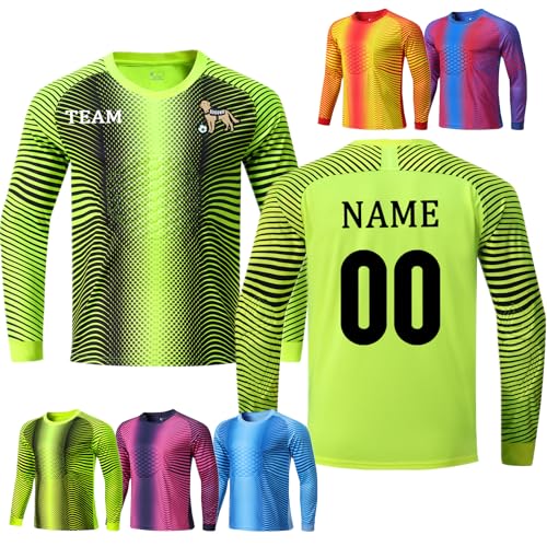 Personalisiertes Torwarttrikot Kinder Gepolstert Torwart Trikot T-Shirt Torhüter Shirt Fußballtrikot für Jungen Herren Torwart Torwarttrikot Set von OPUTWDF