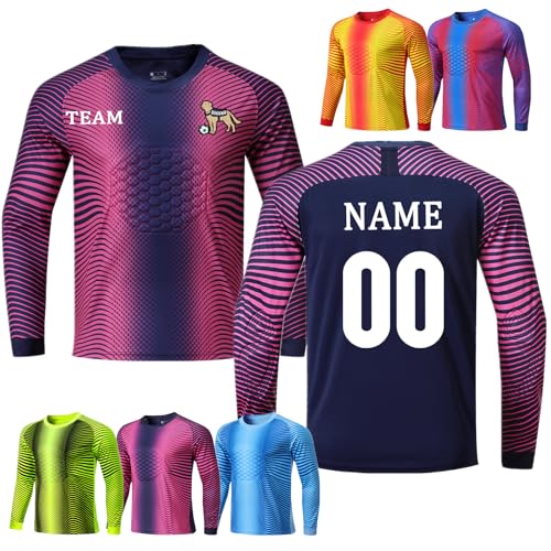 Personalisiertes Torwarttrikot Kinder Gepolstert Torwart Trikot T-Shirt Torhüter Shirt Fußballtrikot für Jungen Herren Torwart Torwarttrikot Set von OPUTWDF