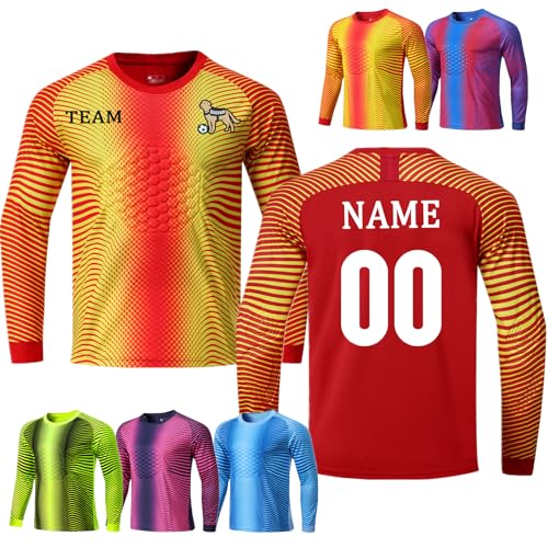 Personalisiertes Torwarttrikot Kinder Gepolstert Torwart Trikot T-Shirt Torhüter Shirt Fußballtrikot für Jungen Herren Torwart Torwarttrikot Set von OPUTWDF