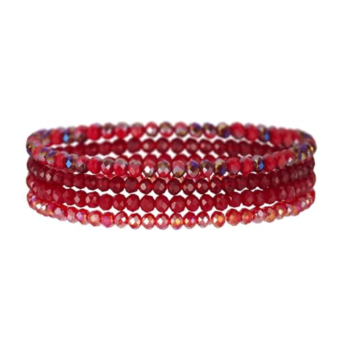 OPVYAEU Damen Kristall Perlen Armband Mehrschichtiges Steine Armband Boho Modeschmuck Beste Freundin Geschenke(red) von OPVYAEU