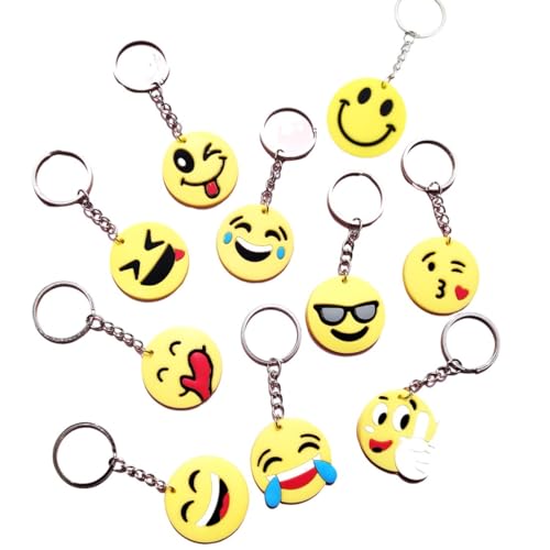 OQKAHIV 10 Mini Emoji Schlüsselanhänger als Taschen- und Anhänger-Mitgebsel | 10 verschiedene Emoticon-Muster als Partydekorationen | Geschenk und Gastgeschenk für Geburtstage und mehr, von OQKAHIV