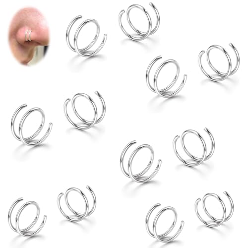 OQKAHIV 12Stück Piercing-Septum-Chirurgenstahl, hypoallergener Piercing-Nasenring, Piercing-Nasenring für Frauen und Mädchen, Septum-Ring, Piercing-Ohrringe, Piercing Nasenloch, Lippe, 6 mm/8 mm/10 mm von OQKAHIV