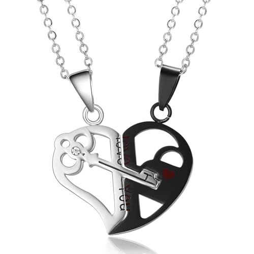 OQKAHIV 2 Stück Edelstahl Unisex Paare Anhänger Halskette Puzzle Love Heart, Halsketten Freundschaftskette Beste Freunde für Mädchen Geburtstagsgeschenke Anhänger Kette Geschenke, Silber+Schwarz von OQKAHIV