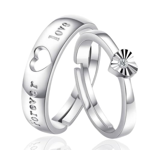 OQKAHIV 2 Stück Ring Silber Damen Verstellbar Herzring Stapeln Daumenring Eheringe Silber Verlobungsring Promise Ring Fingerring Trauringe Engagement Promise Ring für Frauen Paar Ring Schmuck von OQKAHIV