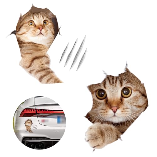 OQKAHIV 2 pcs 3D Katze Aufkleber, Autoaufkleber, autoaufkleber katze, Niedliche Katze Dekorationen Auto Stoßstange Aufkleber Kratzer Thema Wand Aufkleber,Cute Cat Decorations Sticker von OQKAHIV