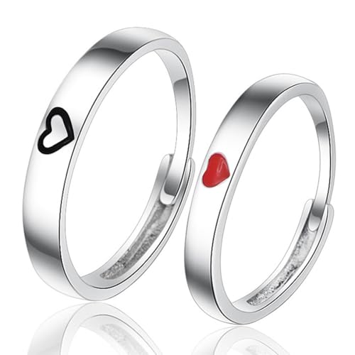 OQKAHIV 2 pcs Verlobungsring, Ring Silber Damen Verstellbar Herzring Stapeln Daumenring Eheringe Silber Verlobungsring Promise Ring Engagement Ringe Frauen Band Ring Silber Ring für Damen Schmuck von OQKAHIV