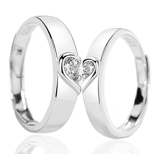 OQKAHIV 2pcs Ring Silber Damen Verstellbar Herzring Stapeln Daumenring Eheringe Silber Verlobungsring Promise Ring Engagement Ringe Frauen Band Ring Silber Ring für Damen Schmuck, Geschenke für Frauen von OQKAHIV