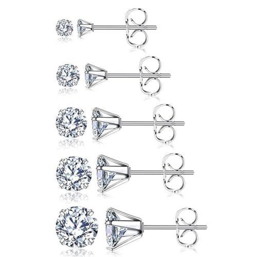 OQKAHIV 5 Paar Titan Ohrstecker für Damen Herren, Ohrstecker Silber Ohrringe Set For Damen Herren Hypoallergen Sleeper Stud Set, Ohrringe für empfindliche Ohren Mode Damenschmuck von OQKAHIV