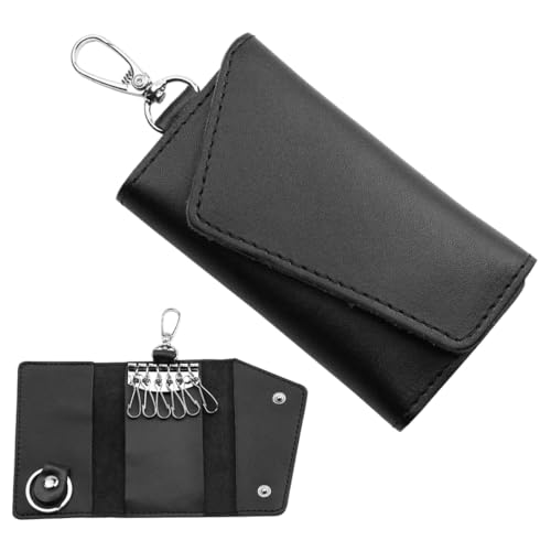 OQKAHIV Schlüsseltasche aus Leder/Kunstleder in Schwarz für Damen und Herren - 1 Stück, mit Druckknopfverschluss, für Auto-Schlüssel oder als kleines Mäppchen - aus weichem Leder/Kunstleder (PU) von OQKAHIV