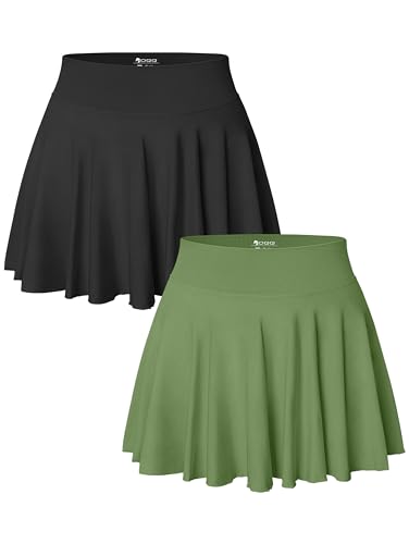 OQQ 2-teilige Damen Röcke 2-in-1 Fließend Vielseitig Dehnbar Ausgestellt Lässiger Minirock Schwarz Erbsengrün von OQQ