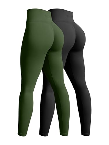 OQQ 2-teilige Yoga Leggings für Damen Nahtlos Workout Hohe Taille Po-Lifting Athletische Leggings Schwarz Armeegrün von OQQ
