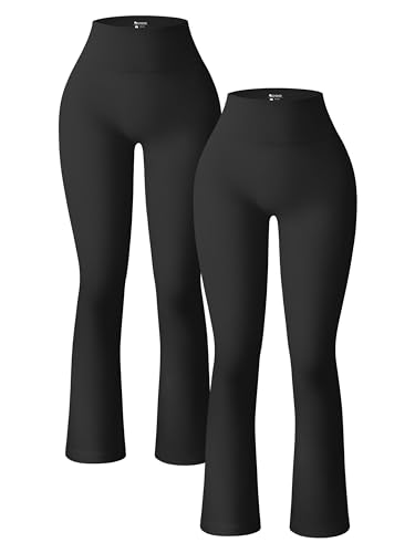OQQ 2-teilige Yogahose für Damen, gerippt, nahtlos, Workout, hohe Taille, Glockenhose, ausgestellte Leggings, Schwarz, Schwarz, S von OQQ