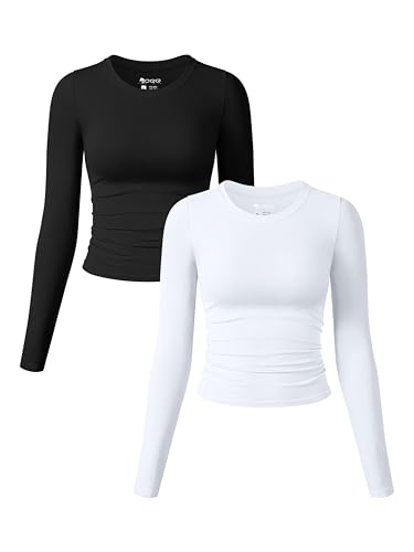 OQQ 2er Pack T-Shirts für Damen Slim Fitted Klassischer Lässige Rundhals Basic Bluse T-Shirts Schwarz Weiß von OQQ