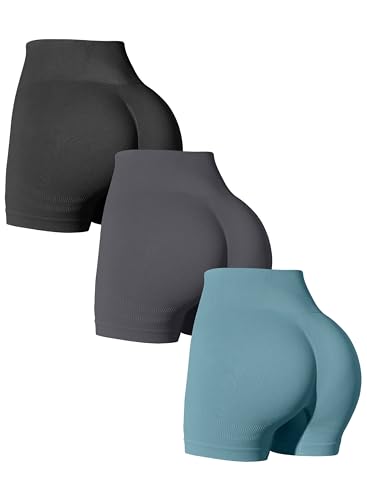 OQQ 3-teilige Yoga-Shorts für Damen, Workout, hohe Taille, Po-Heben, Übungs-Shorts, Schwarz, Dunkelgrau, Blau, Mittel von OQQ