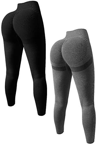 OQQ Damen 2-teilige Butt Lifting Yoga Leggings Workout Hohe Taille Bauchkontrolle Ruched Booty Pants, Schwarz Grau, M von OQQ