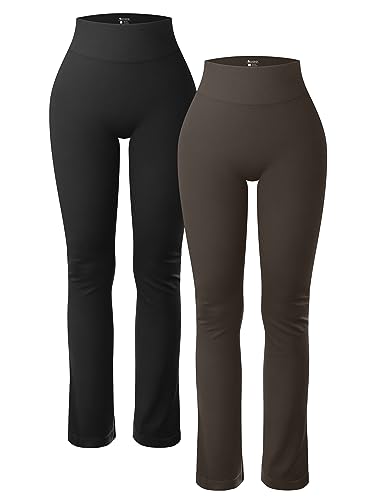 OQQ Damen 2-teilige Yogahose, gerippt, nahtlos, Workout, hohe Taille, athletisch, gerades Bein, Schwarz, Dunkelbraun, M von OQQ