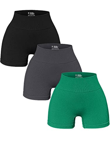 OQQ 3-teilige Leggings für Damen, Yoga-Shorts, Workout, athletisch, nahtlos, hohe Taille, Fitnessstudio-Leggings, A: Schwarz, Grau, Grün, Klein von OQQ