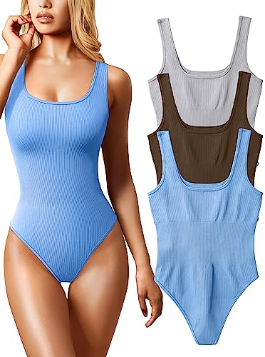 OQQ Damen-Bodysuit, 3-teilig, sexy, gerippt, ärmellos, quadratischer Ausschnitt, S von OQQ