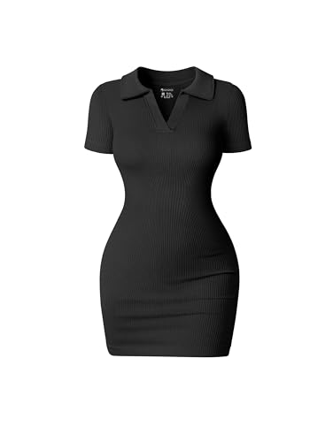 OQQ Damen Dresses Mini Kleid 1er Pack Lässige Stylish Elegant Mini Skorts Ausschnitt Kurzarm Kleid Schwarz von OQQ