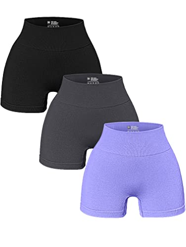 OQQ Damen-Laufshorts, sportlich, lässig, Schwarz Grau Lila, L von OQQ