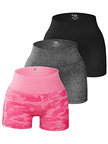 OQQ Damen-Laufshorts, sportlich, lässig, Schwarz Grau Pinkcamouflage, S von OQQ