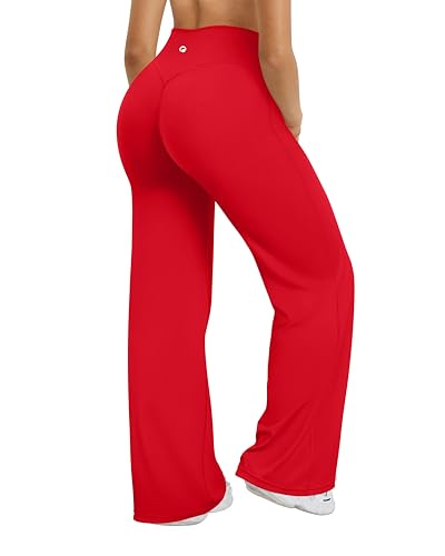 OQQ Damen Leggings Schlaghose Hohe Taille Elastische Flared Freizeit Yoga Leggings für Damen Rot Länger von OQQ