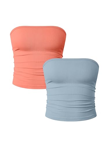 OQQ Damen Tube Tops 2er Pack Ohne Ärmel Slim Fit Camilose Top Cropped Oberteil Tank Top für Damen Blau Orange von OQQ
