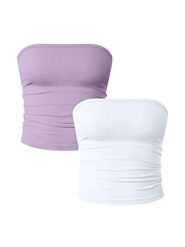 OQQ Damen Tube Tops 2er Pack Ohne Ärmel Slim Fit Camilose Top Cropped Oberteil Tank Top für Damen Lila Weiß von OQQ