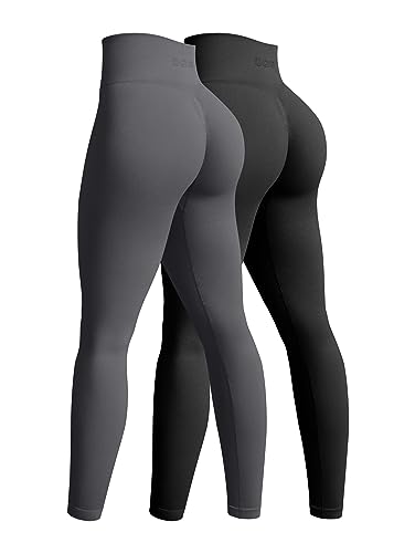 OQQ Damen-Yoga-Leggings, nahtlos, hohe Taille, Po, Liftings, athletische Leggings, 2-teilig, Schwarz, Dunkelgrau, S von OQQ