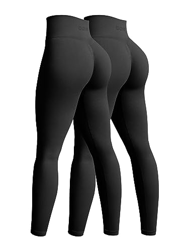OQQ 2-teilige Yoga-Leggings für Damen, nahtlos, Workout, hohe Taille, Po-Lifting, athletische Leggings, Schwarz, Schwarz, Groß von OQQ