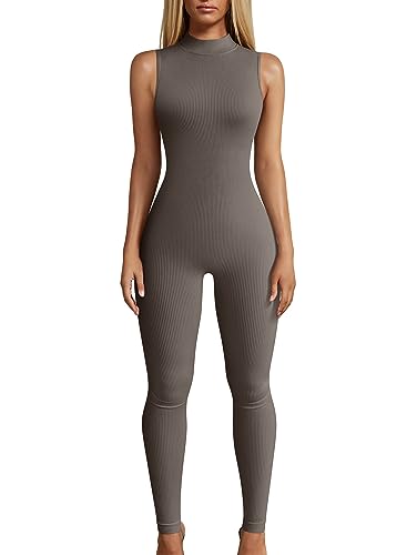 OQQ Frauen Yoga Jumpsuits Workout Gerippt Ärmellos High Neck Tops Sport Jumpsuits, Teeblatt, Medium von OQQ