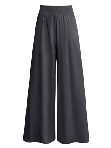 OQQ Hose mit weitem Bein für Damen Lässig Freizeit Bequem Urlaub Hohe Taille Trousers Dunkelgrau von OQQ