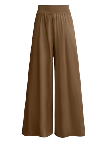 OQQ Hose mit weitem Bein für Damen Lässig Freizeit Bequem Urlaub Hohe Taille Trousers Kaffee von OQQ