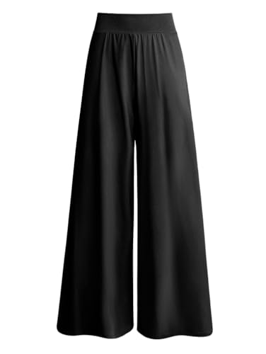 OQQ Hose mit weitem Bein für Damen Lässig Freizeit Bequem Urlaub Hohe Taille Trousers Schwarz von OQQ
